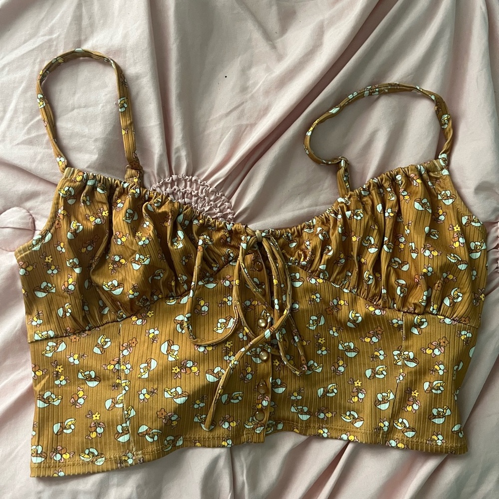 Urban Outfitters Button up Cropped Floral and Mushroom Tank